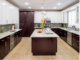london style dark brown and white cabinets custom kitchen