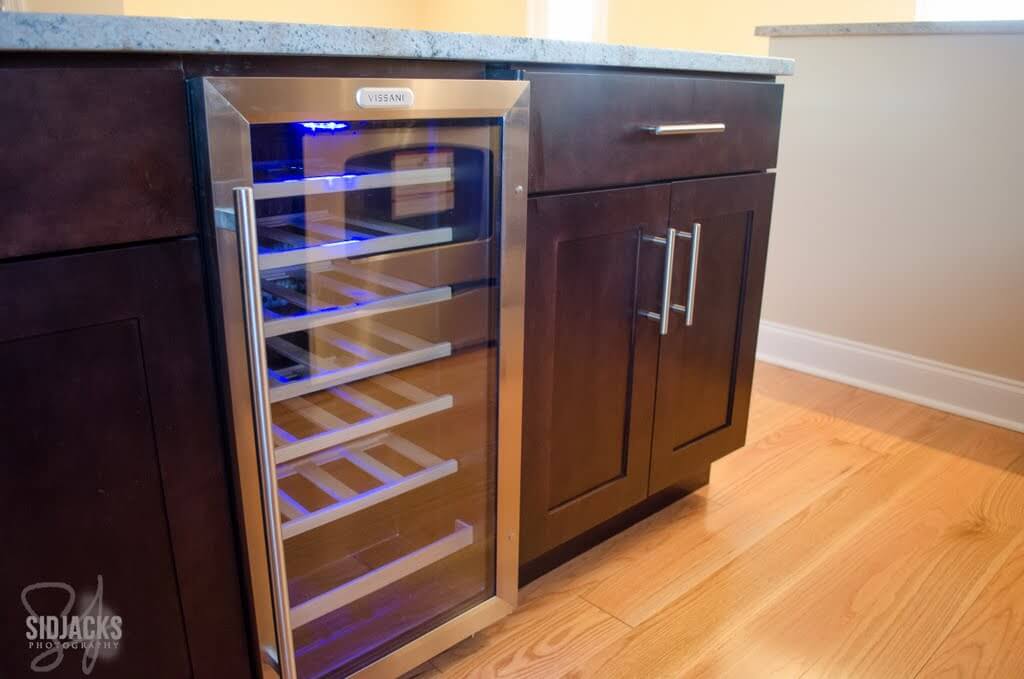 brown espresso custom kitchen with wine chiller