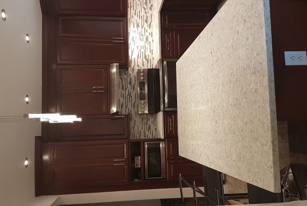 quincy cherry custom cabinets and quartz countertop